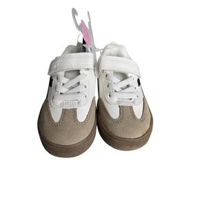 OshKosh B'gosh Kids Toddler Sneakers White Tan Hook Loop Easy On Off Size 6